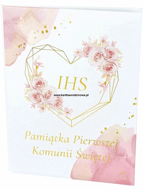 pamiKsiążeczka Pamiątka I Komunii Świętej ątka I Komunii Świętej różowe serce dziewczynka