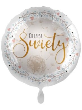 Balon foliowy satynowy Chrzest Święty w dmuchawce i serduszka