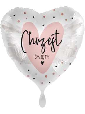 Balon foliowy pudrowe serce satynowe Chrzest Święty