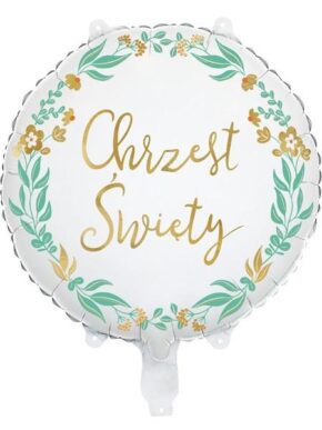Balon Foliowy z złotym nadrukiem Chrzest Święty i gałązkami