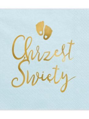 Serwetki papierowe Chrzest Święty niebieskie z złotym nadrukiem.